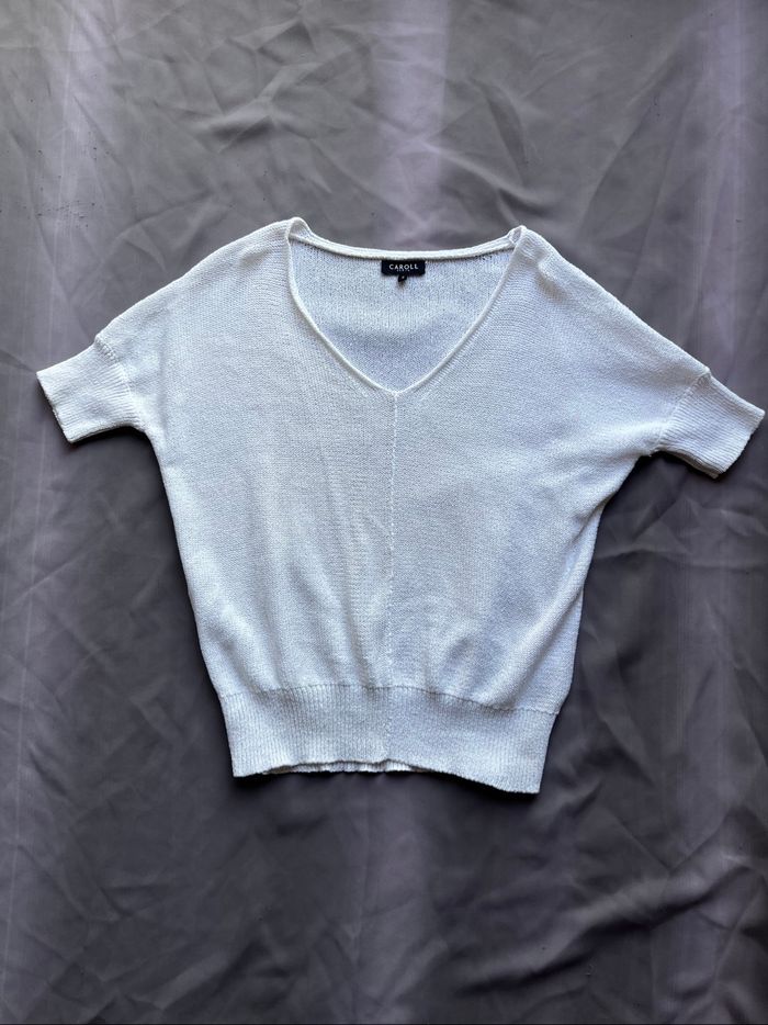 Top manches courte blanc col V