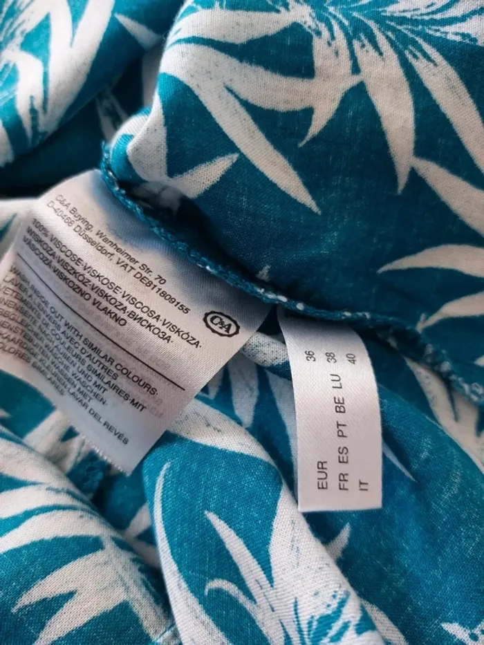 Blouse motif feuillage bleu et blanc Taille 38 - photo numéro 6