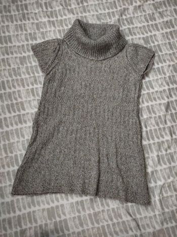 Pull tunique manches courtes gris beige mohair col roulé camaïeu taille 38