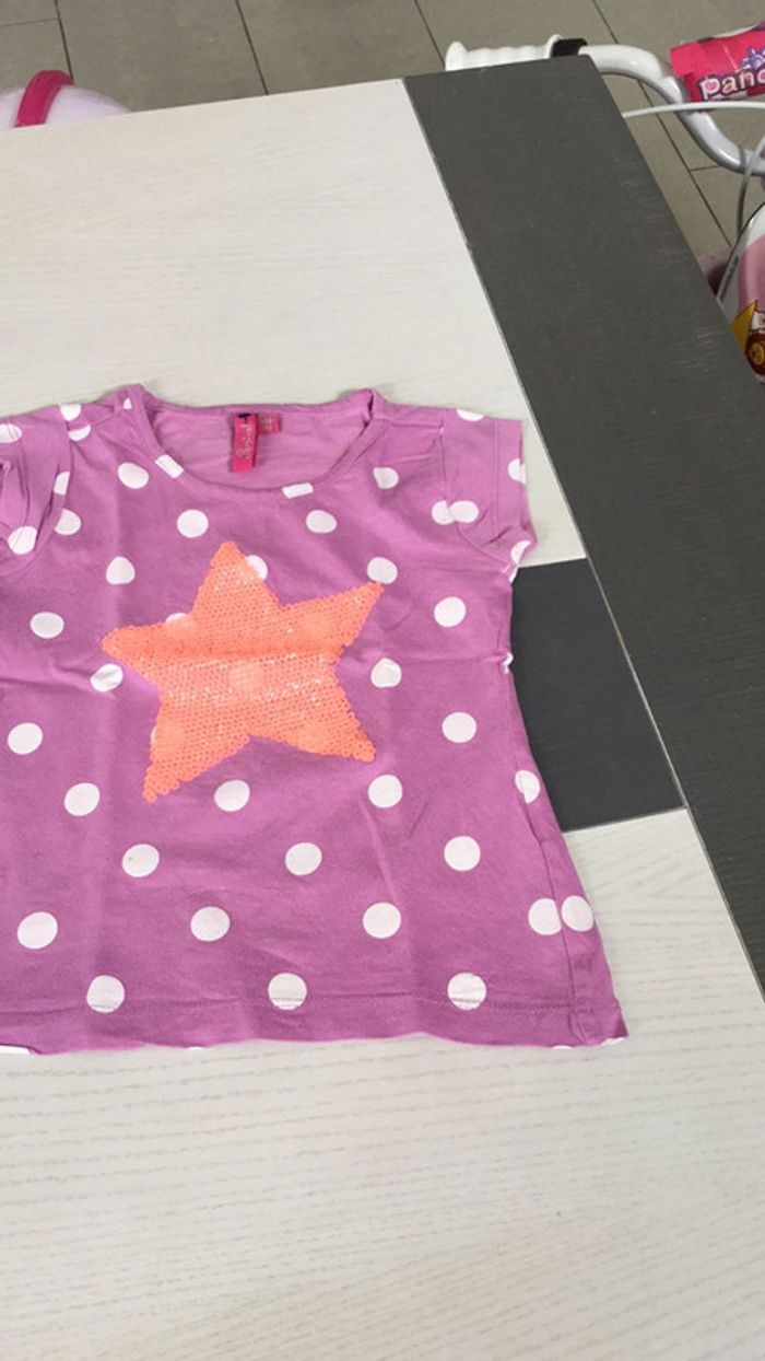 Tee shirt lot de 2 à pois motifs étoiles à strass 5 ans - photo numéro 4
