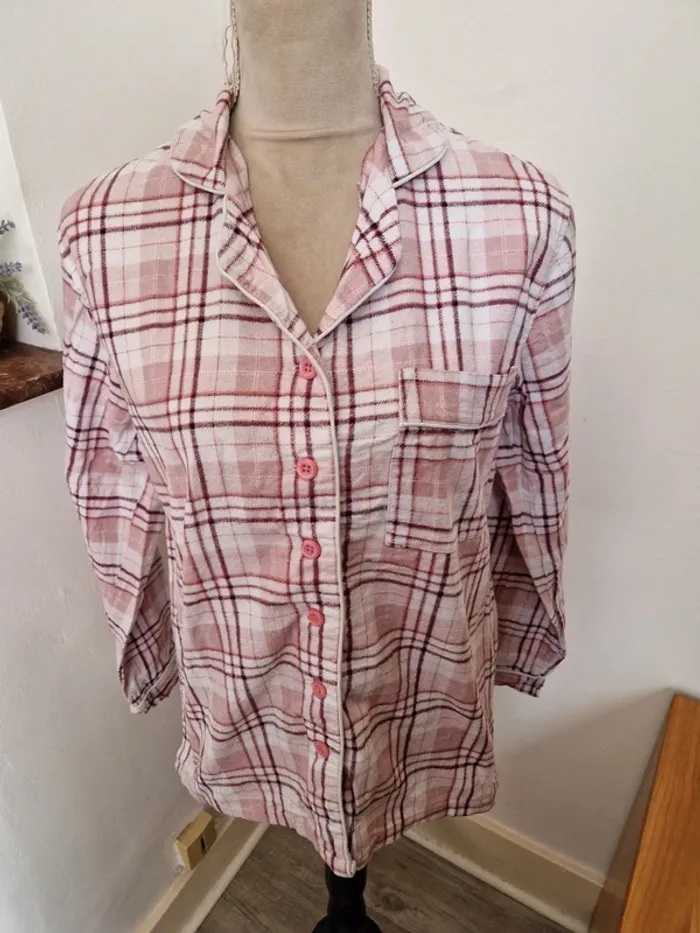 Chemise haut de pyjama a carreaux zeeman rose taille L