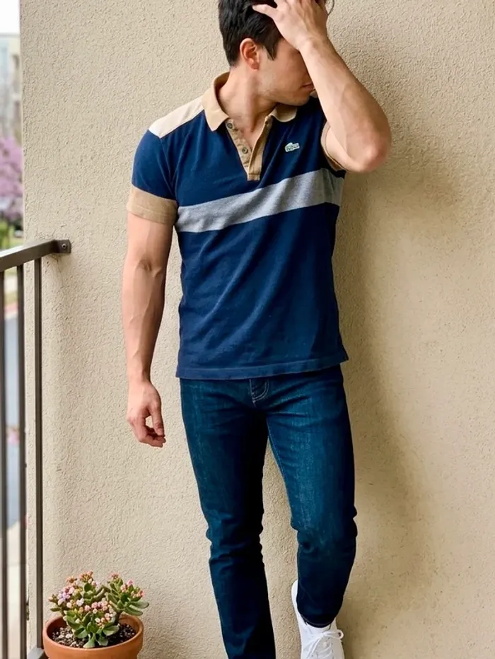 🔥 Polo Lacoste bicolore slim fit – Très tendance - taille S - photo numéro 1