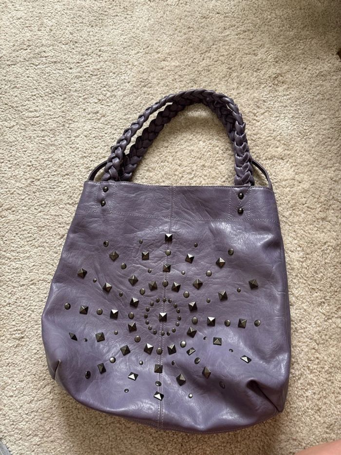 Sac cabas à clous similicuir violet
