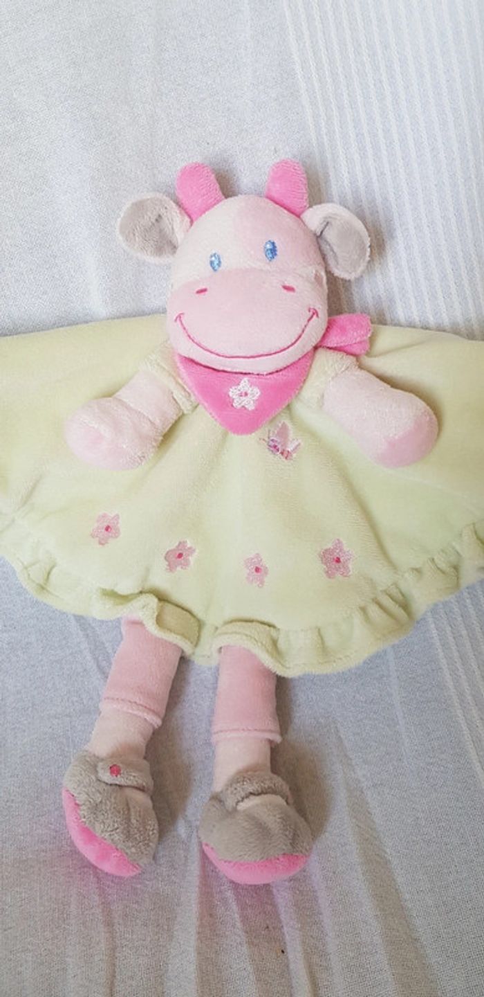 Doudou vache rose  robe verte Nicotoy - photo numéro 3