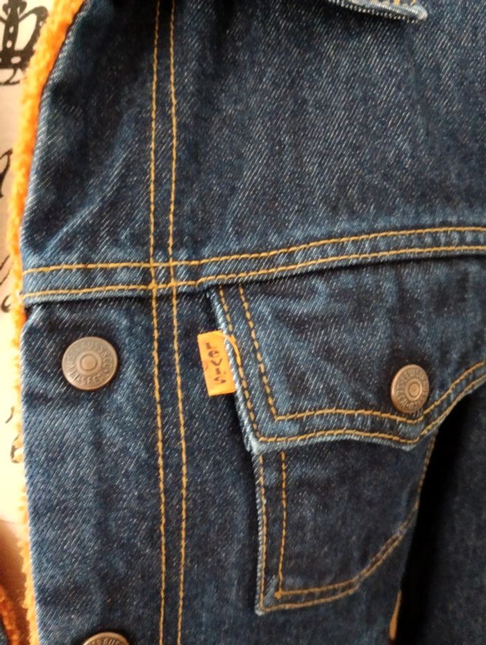 Veste en jean vintage Levi's fourrée sherpa orange - photo numéro 3
