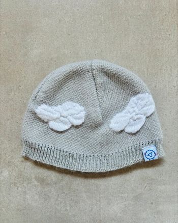 Bonnet laine bébé nuages gris et blanc
