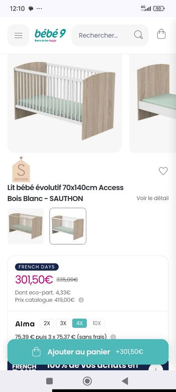 Urgent Lit évolutif Sauthon Valeur seul 300€