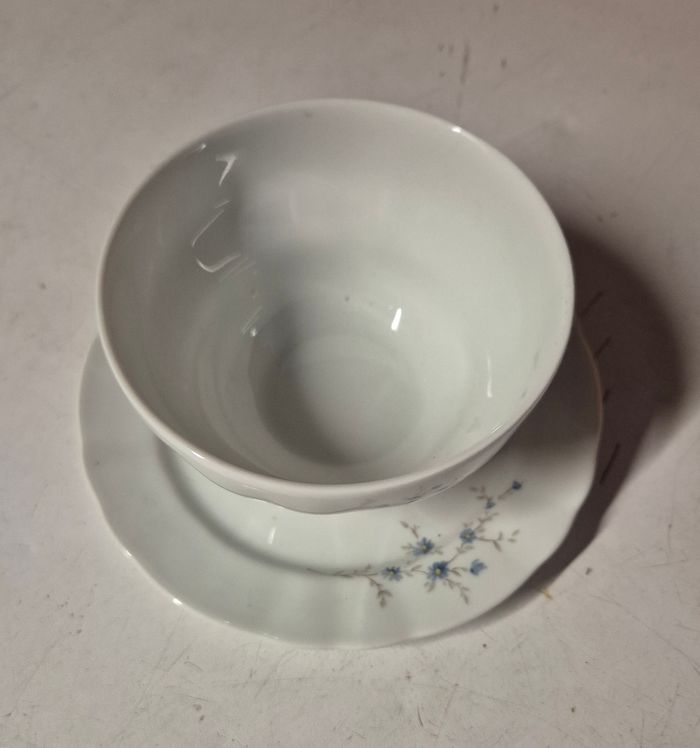 Sauciere porcelaine blanche fleurie bleu bol à sauce avec soucoupe winterling markletheuthen bavaria - photo numéro 2