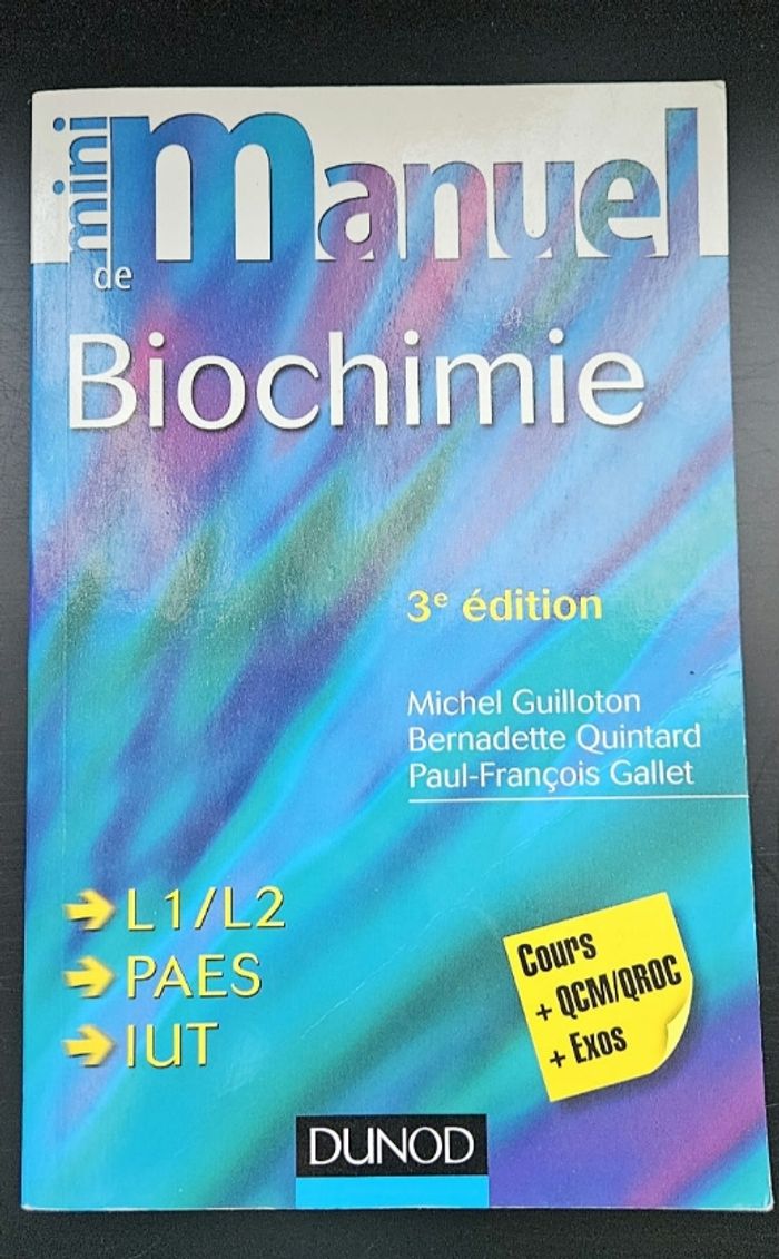Manuel Biochimie - Cours + QCM  + QROC  - Licence/Prépa/Master