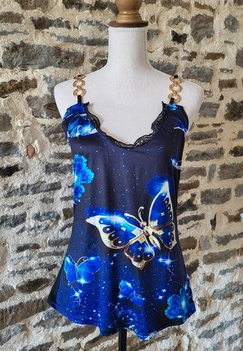 Débardeur noir motifs papillons bleu électrique Taille  42