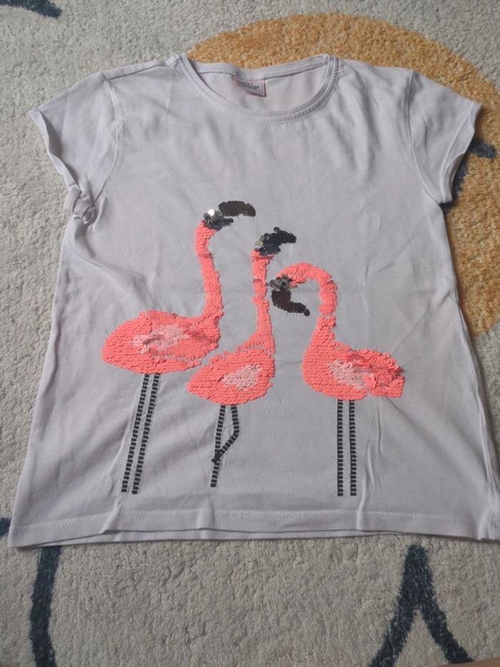 T-shirt blanc flamand rose tao 8 ans