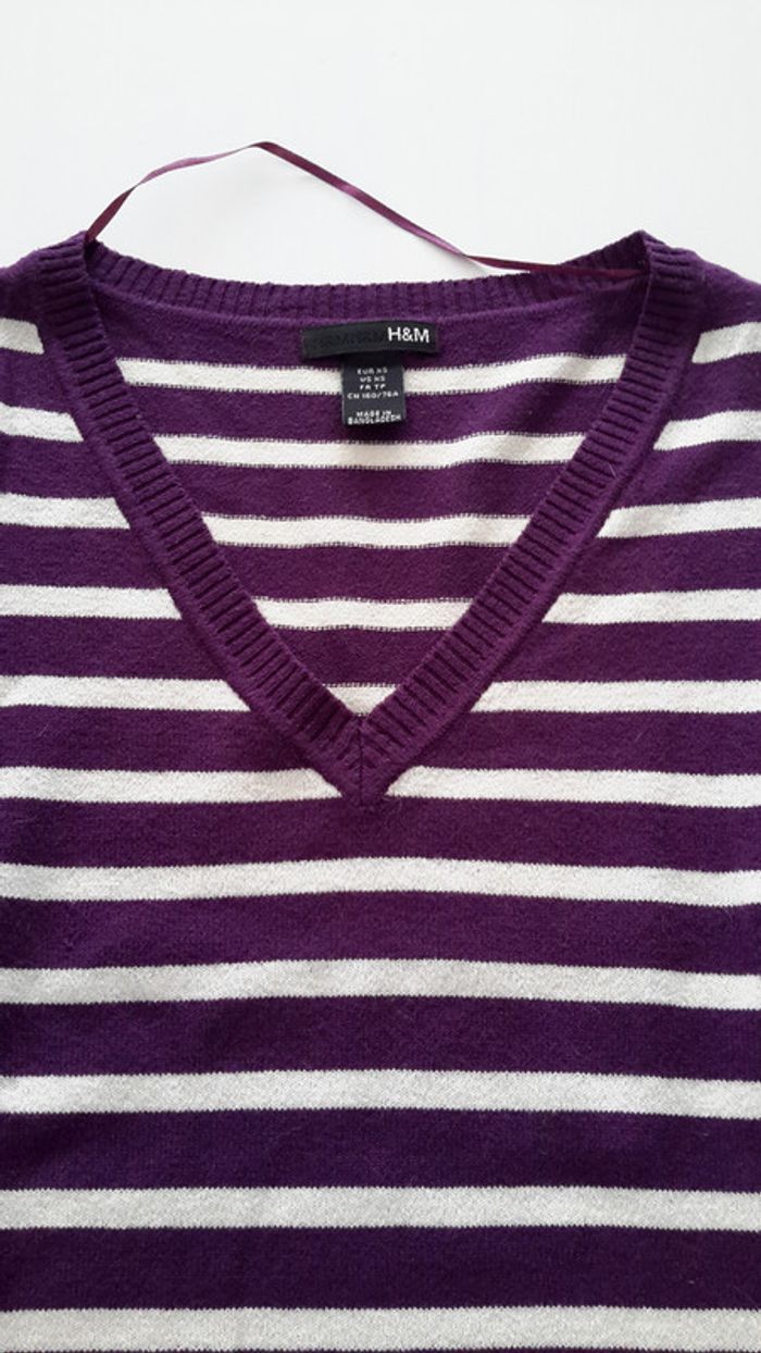 Pull ligné violet/blanc - photo numéro 2