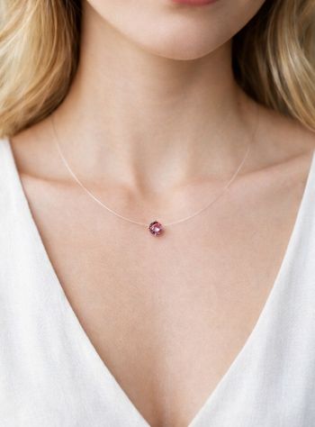 Neuf jolie collier invisible avec cristal rose swarovski 