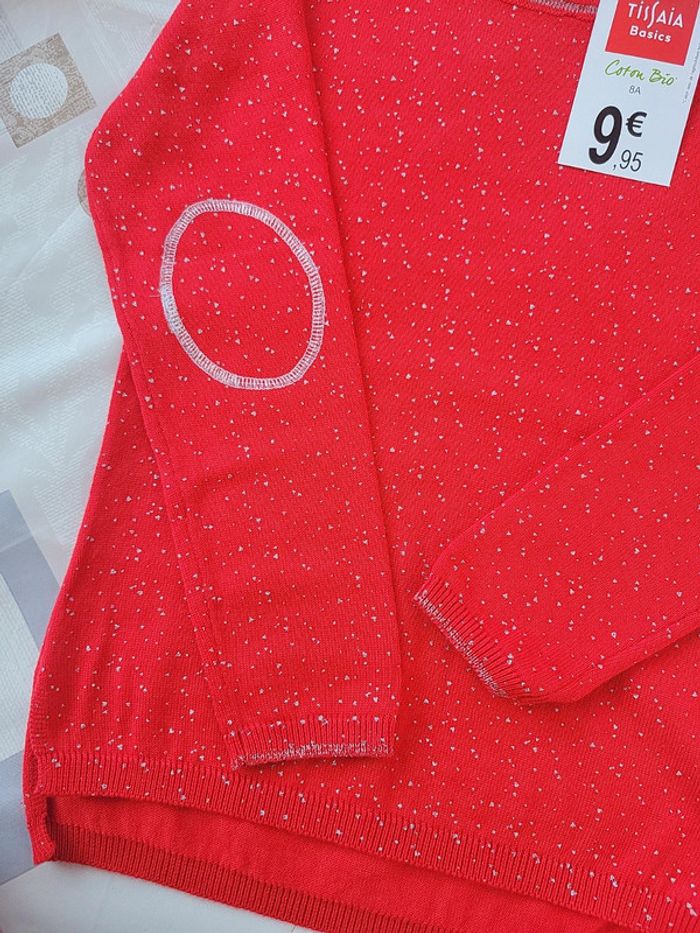 Pull fin rouge motifs argenté - photo numéro 2