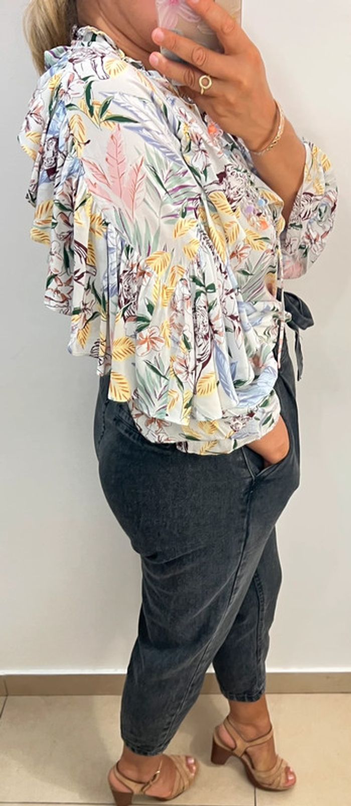 Blouse fluide Maje avec volant jungle blanc Taille 38 - photo numéro 6