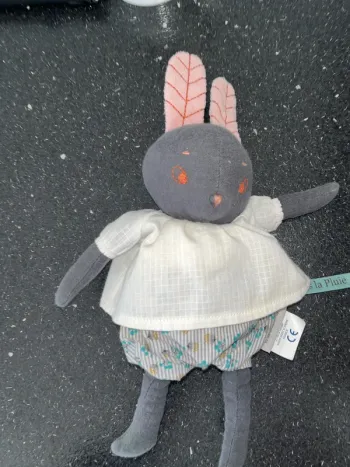Peluche doudou lapin après la pluie