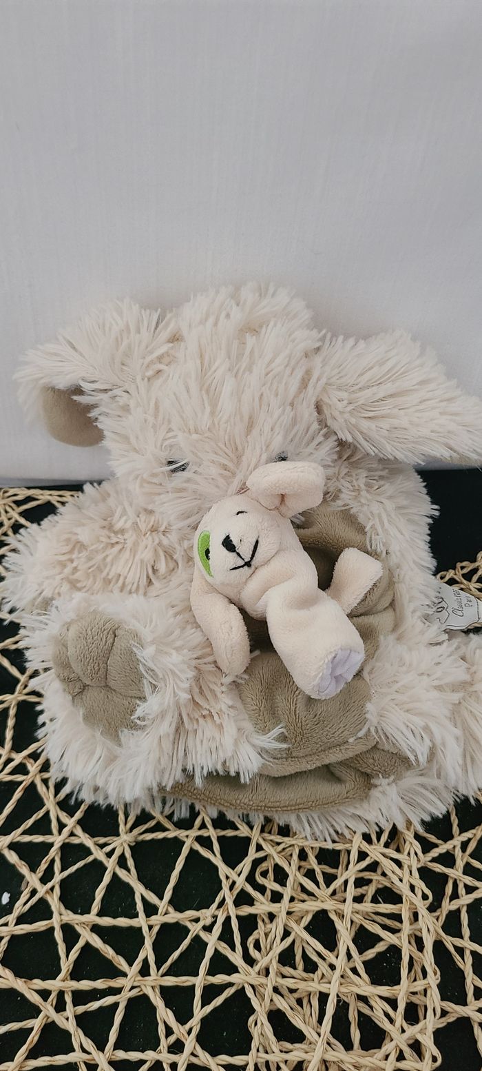 Doudou marionnette lapin écru beige marron avec chien HISTOIRE D'OURS - photo numéro 3