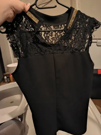 Chemisier noir femme strass et dentelle