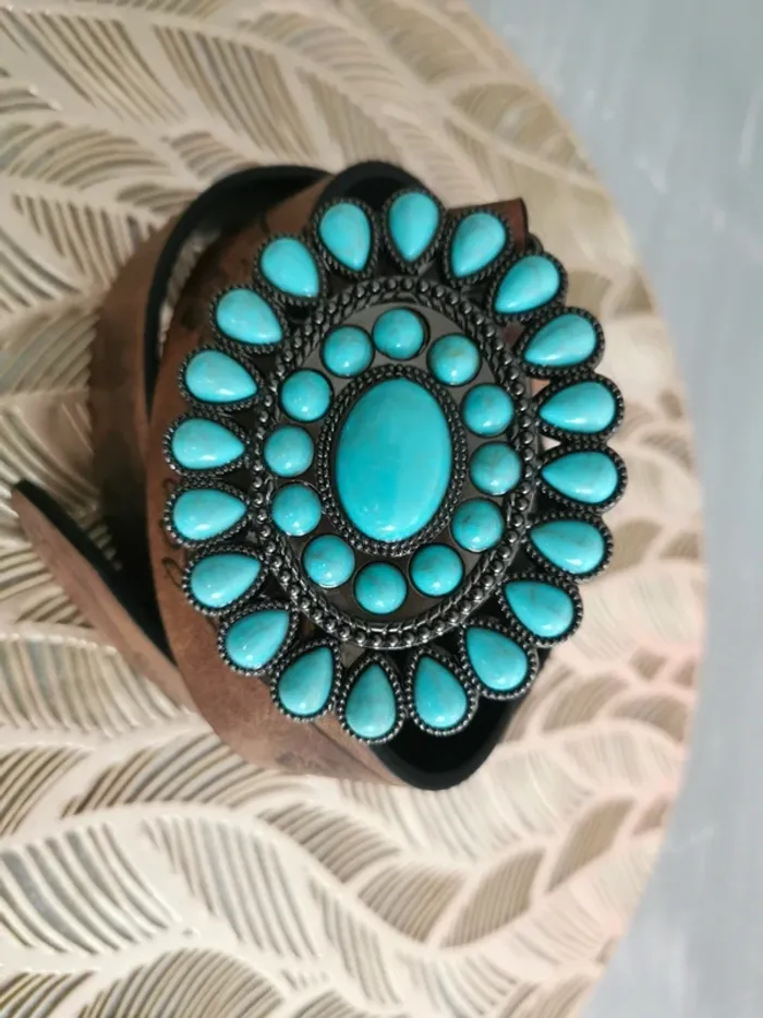 Ceinture de cowboy country fleur turquoise - photo numéro 2