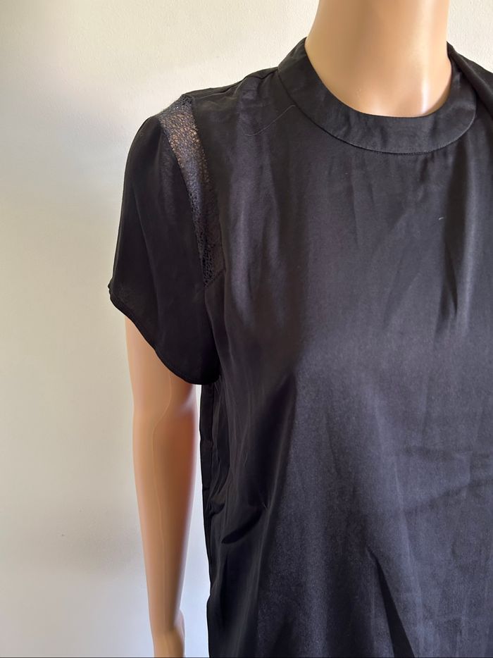 Robe noire satinée neuve à manches courtes LPB Woman taille M - photo numéro 4