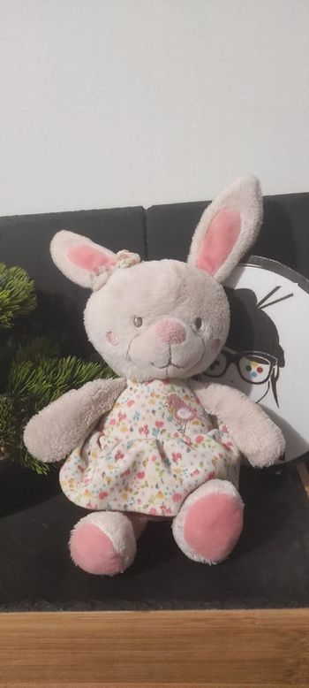 Tex Auguste peluche lapin rose robe fleur oiseau doudou noeud Crème Beige Vert