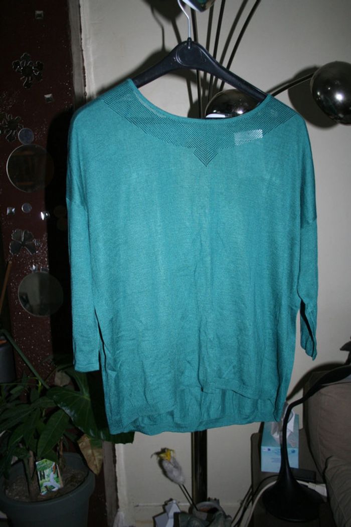 🌸 Pull bleu canard en soie avec décollecté dos Taille 40 " Maison 1 2 3 Paris " Neuf