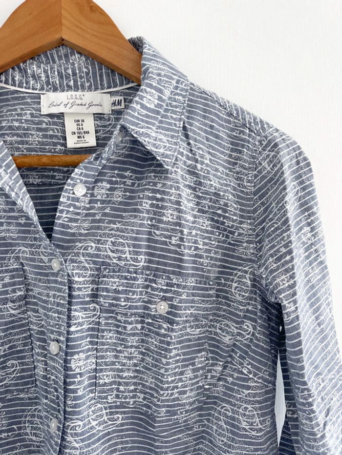 Chemise à rayures et motifs H&M bleu clair et blanc - photo numéro 9