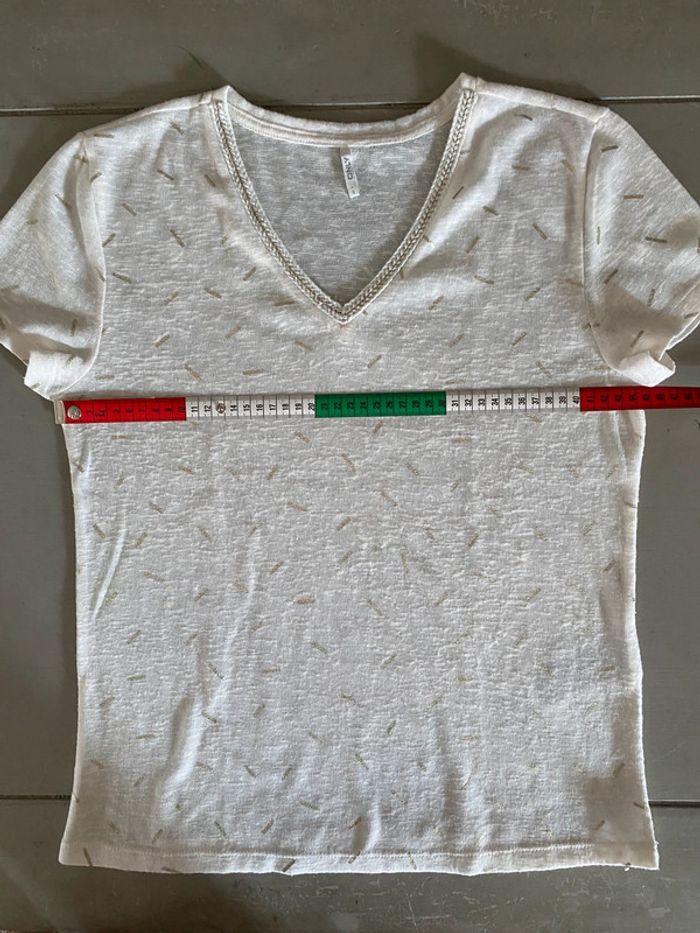 Tee shirt maille fine Only crème et doré taille S - photo numéro 11