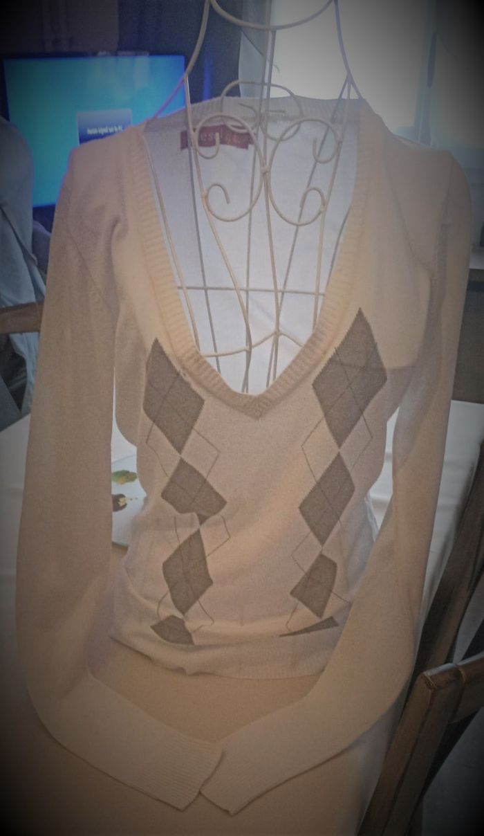 Pull Col V Argyle Élégant - Liesel by Lei - photo numéro 3