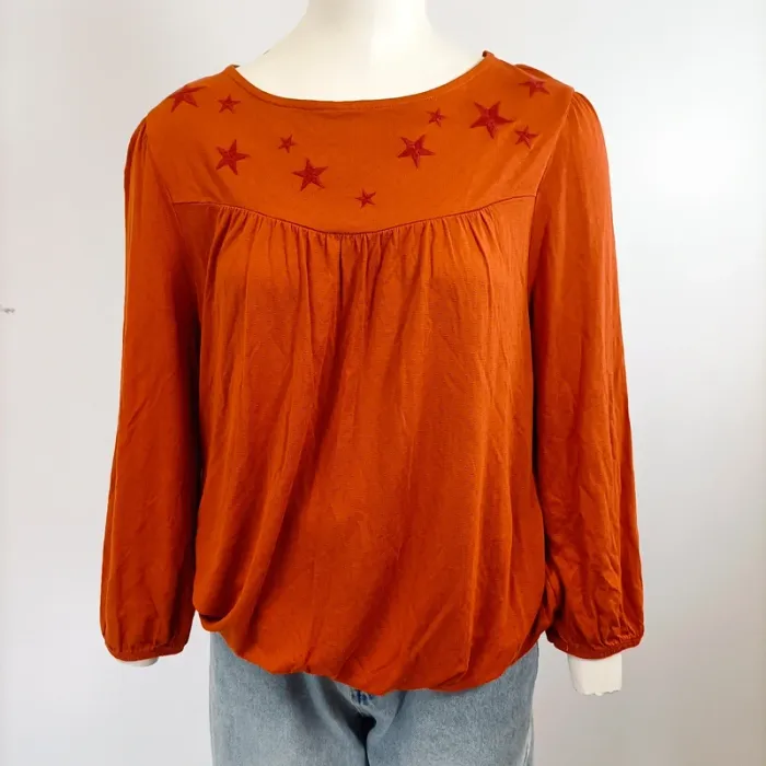 T-shirt manches longues col large v orange (A1004) - photo numéro 6