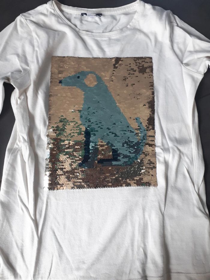 Tee-shirt sequins chien manches longues Okaïdi 10 ans - photo numéro 3