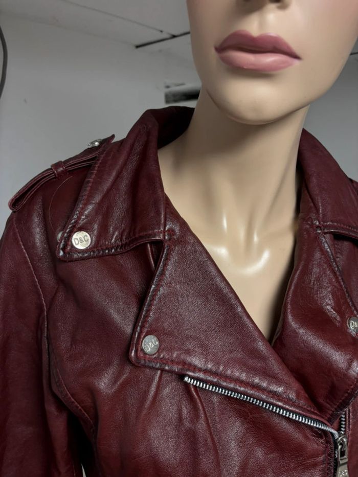 Perfecto en cuir véritable bordeaux femme - photo numéro 9