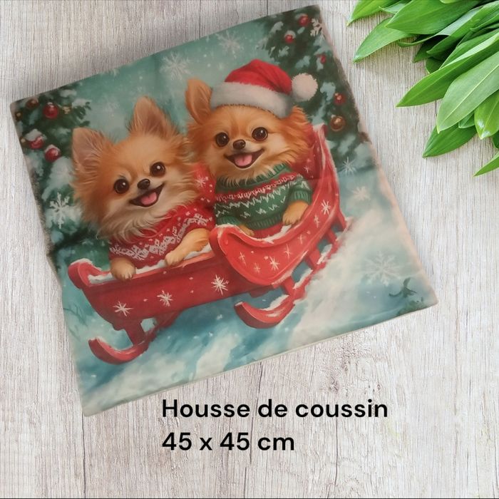 Housse de coussin noel chiens