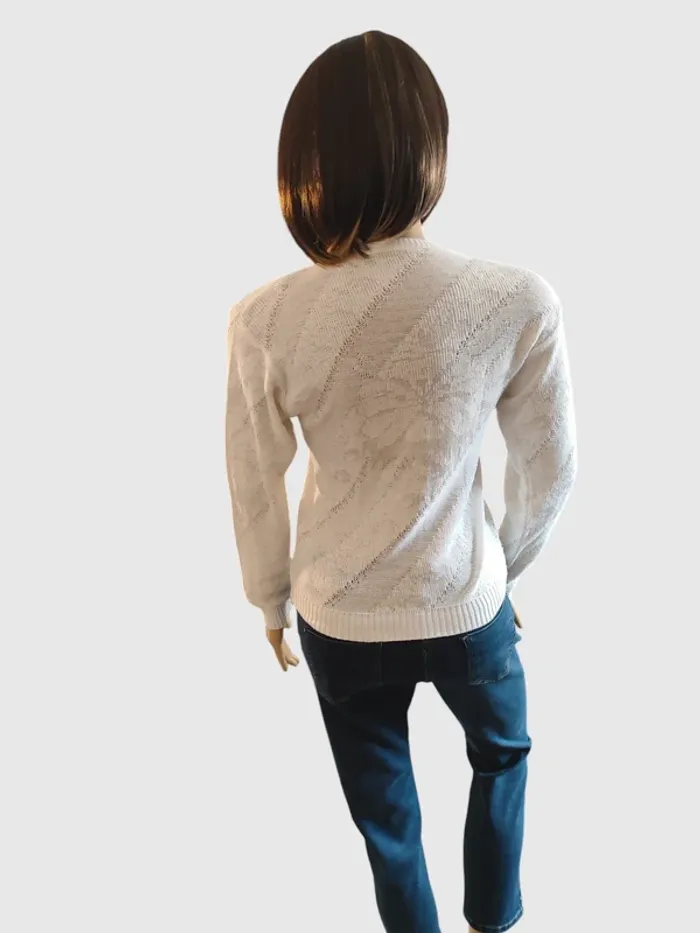 Pull Col V Blanc, Taille M - Maille Texturée Douce ! - photo numéro 4