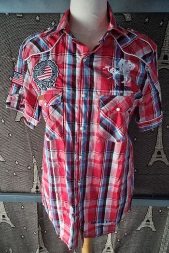 Chemise à carreaux manches courtes avec broderie et écussons taille L