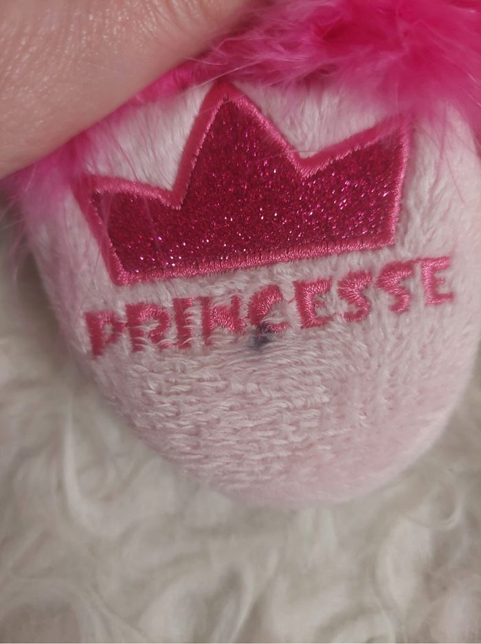 Pantoufles/chaussons roses paillettes plumes princesse fille T25 BE 👑 - photo numéro 5