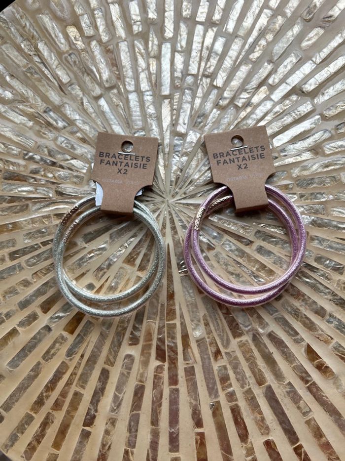 Lot de 4 bracelets fantaisie rose et doré pailletée