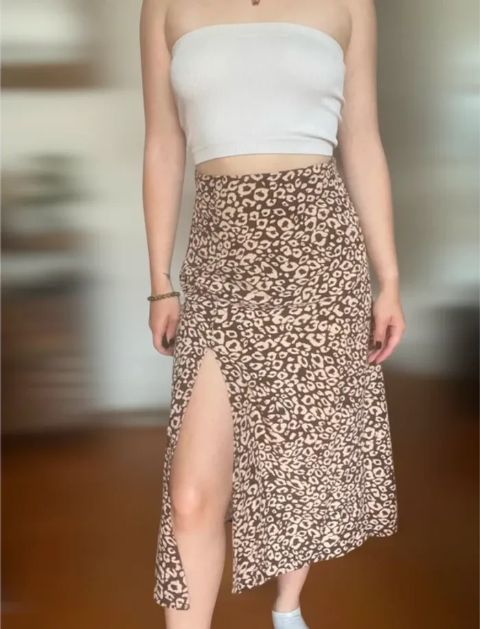 Jupe longue à motif taille haute avec fente - photo numéro 3