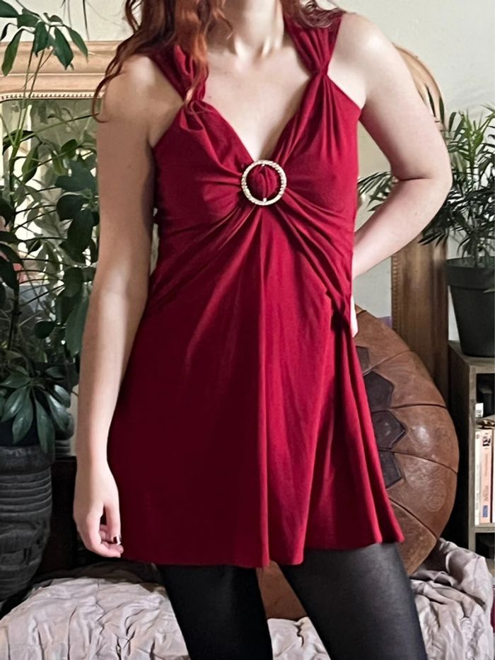 Robe de soirée marqué à la taille et plissé courte - rouge - photo numéro 6