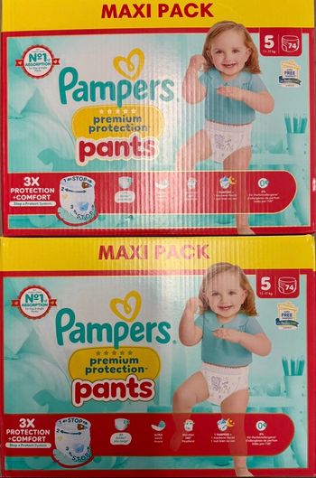 Lot de 2 cartons de couches Pampers Premium Pants taille 5 148 couches