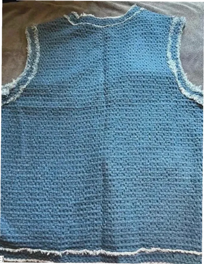 Gilet Femme Sans Manches Tweed Bleu Franges Boutons - Taille M Neuf Jamais Porté - photo numéro 3