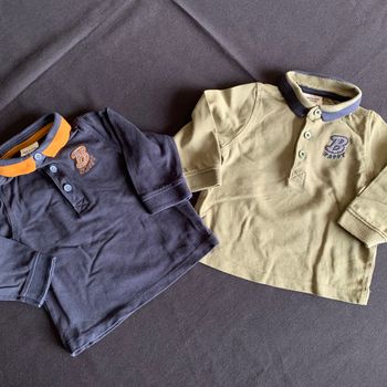 Lot 2 polos Jumeaux 9 mois kaki & marine neufs TAO