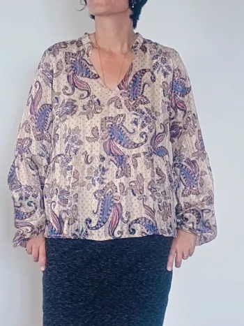 Blouse  XL imprimé cachemire plissée