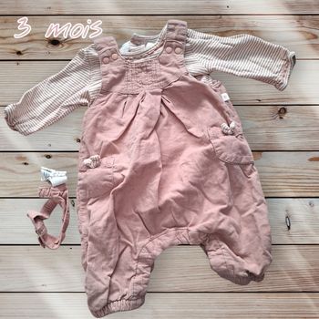🌸👶 Ensemble bébé Tape à l’Œil – Salopette + T-shirt + bandeau 👶🌸