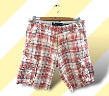 Bermuda multi poches blanc a carreaux rouge orangé 100% coton taille 30