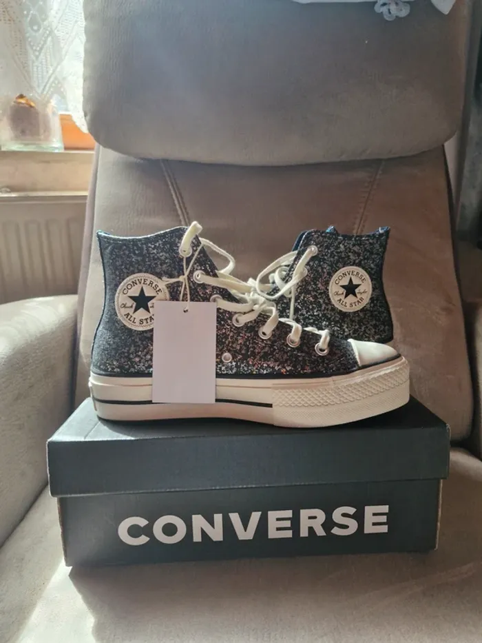 Baskets Converse Modèle Chuck Taylor All Star Lift Platform Glitter Couleur Noir - photo numéro 5