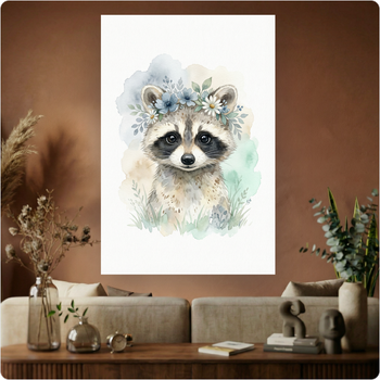 Affiche raton laveur aquarelle "Raton Fleuri" poster déco murale enfant A3 Sans cadre