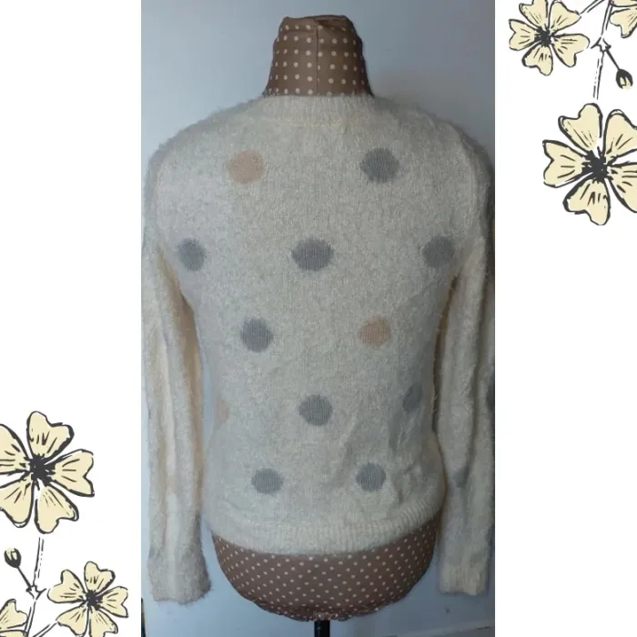 Pull-over Lauren Conrad crème à pois pastel, vintage, femme, taille s - photo numéro 3
