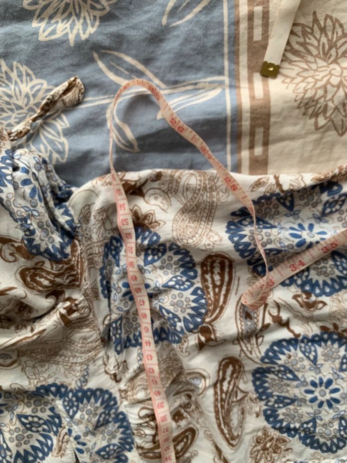 Robe tunique fleurs marrons bleu crème L - photo numéro 10