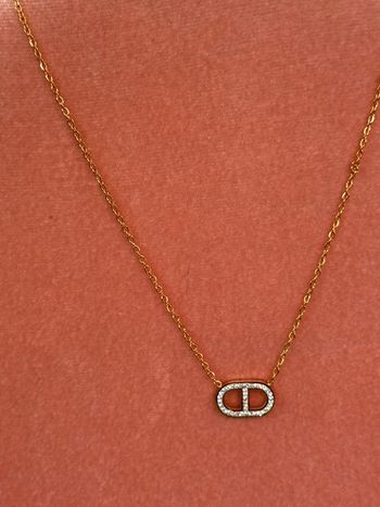 Collier  chaîne réglable acier inoxydable or cd cristaux